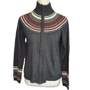 Vintage Y2k COLUMBIA Sweater M Fair Isle Full Zip Cotton Angora Cardigan Medium
